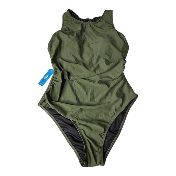 NEW Cupshe SWIMSUIT Women's LG Tummy Control High Neck Hook Mesh Back One Piece - Picture 2 of 10